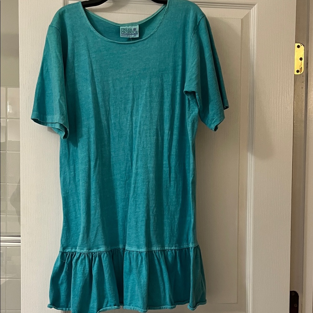 Turquoise Ruffle Hem Dress Beach Cover up